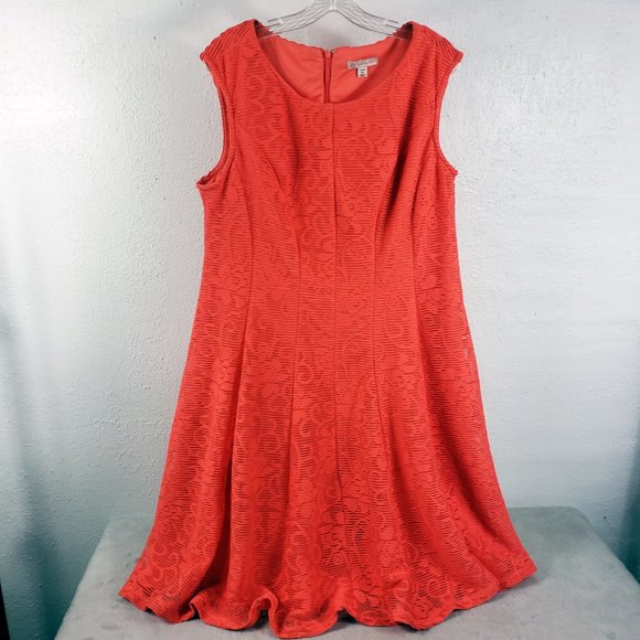 CB Women's Orange Lined Embroidered Fishnet Zip Back Sleeveless Dress - Picture 13 of 13